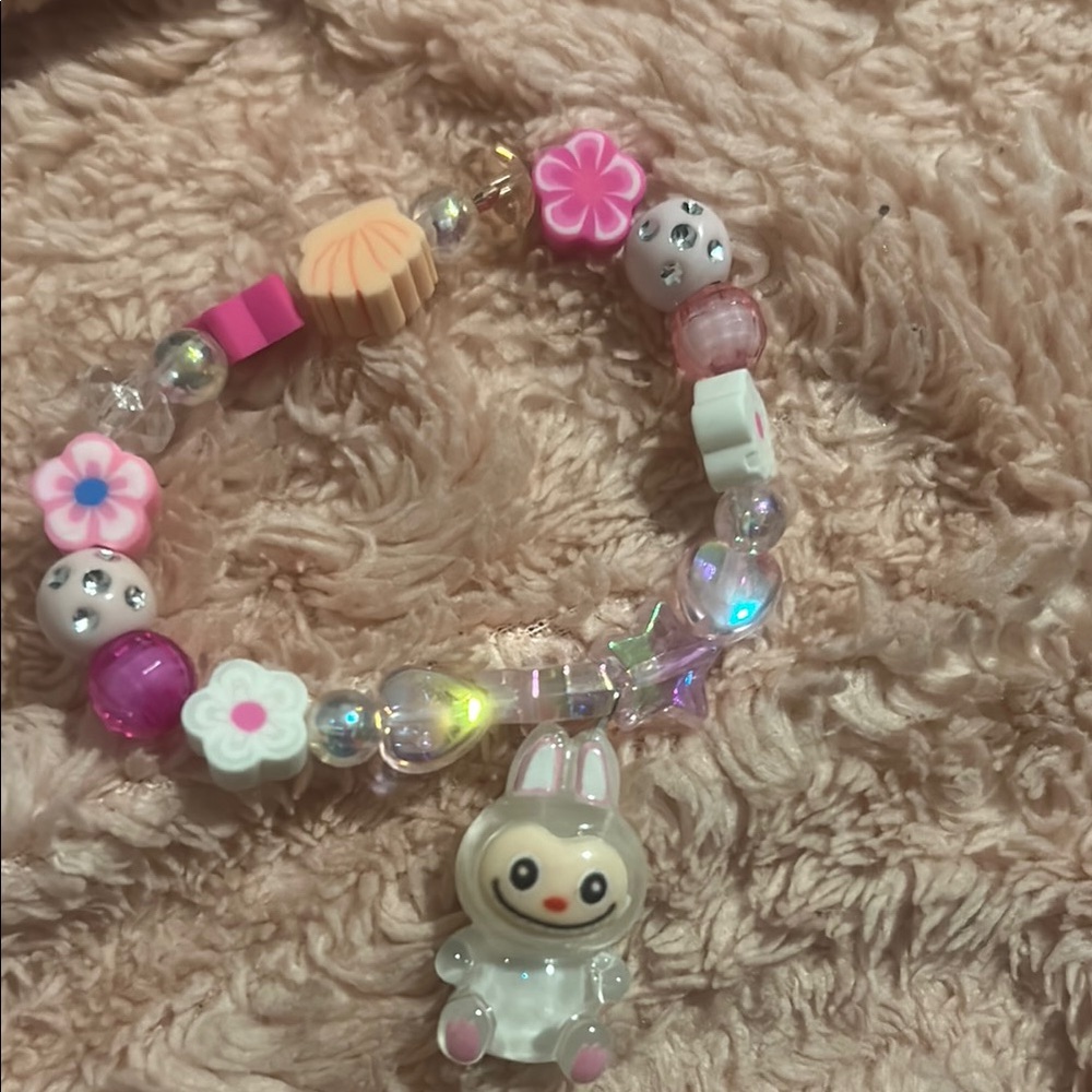 Colorful Kids Beaded Bracelet with Bunny Charm